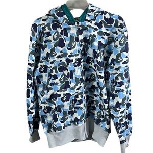 A BATHING APE Multi Camo Double Shark Full Zip Hoodie Blue M *made in Japan